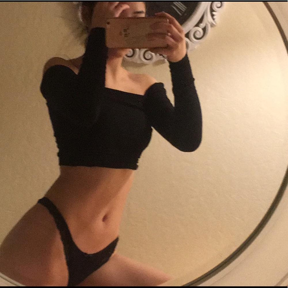 Black cropped off shoulder top